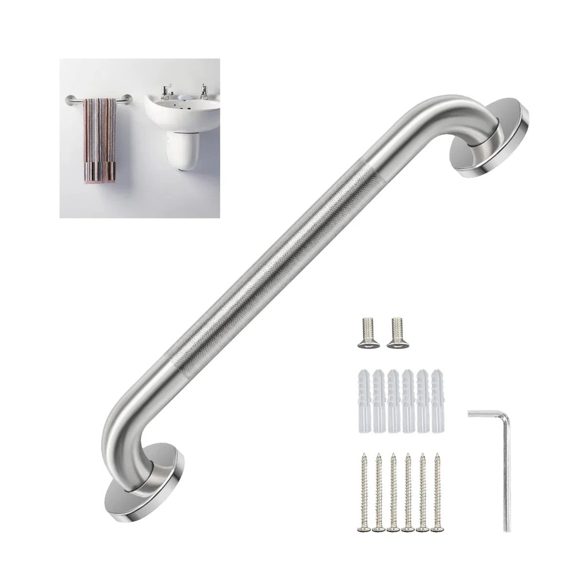 Agarrador Ducha Personas Mayores, 40CM Ø32MM Acero Inoxidable 304, Carga Hasta 200Kg, para Baños, Pasillo, Bañera, Escaleras, Decuado para Ancianos, Niños, Mujeres Embarazadas, Discapacitados
