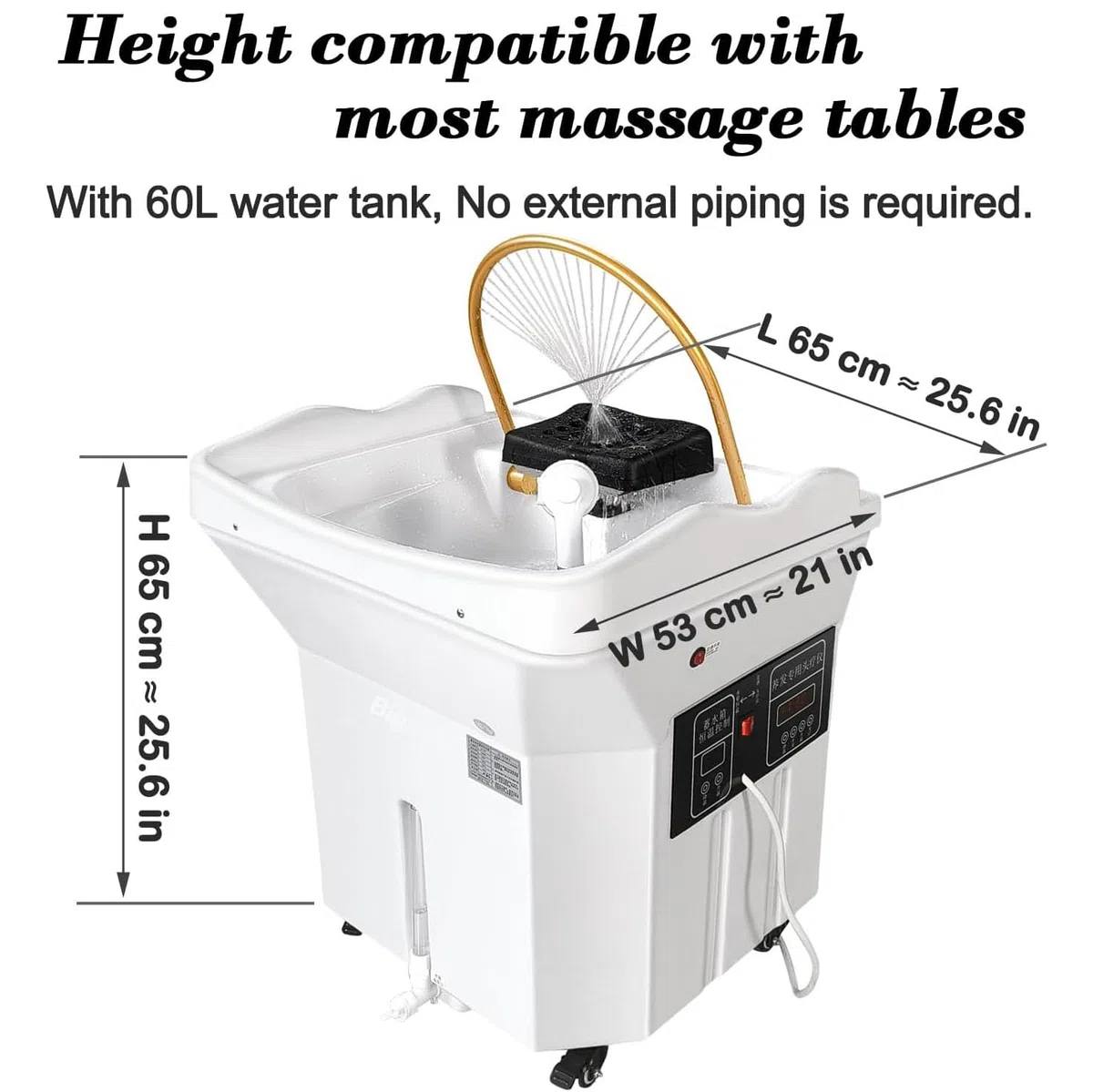 Cuenco de champú para peluquería, equipo de spa para la cabeza, con depósito de almacenamiento de agua de 60 L, doble control de circulación de agua, para salones y spas mesa de masaje