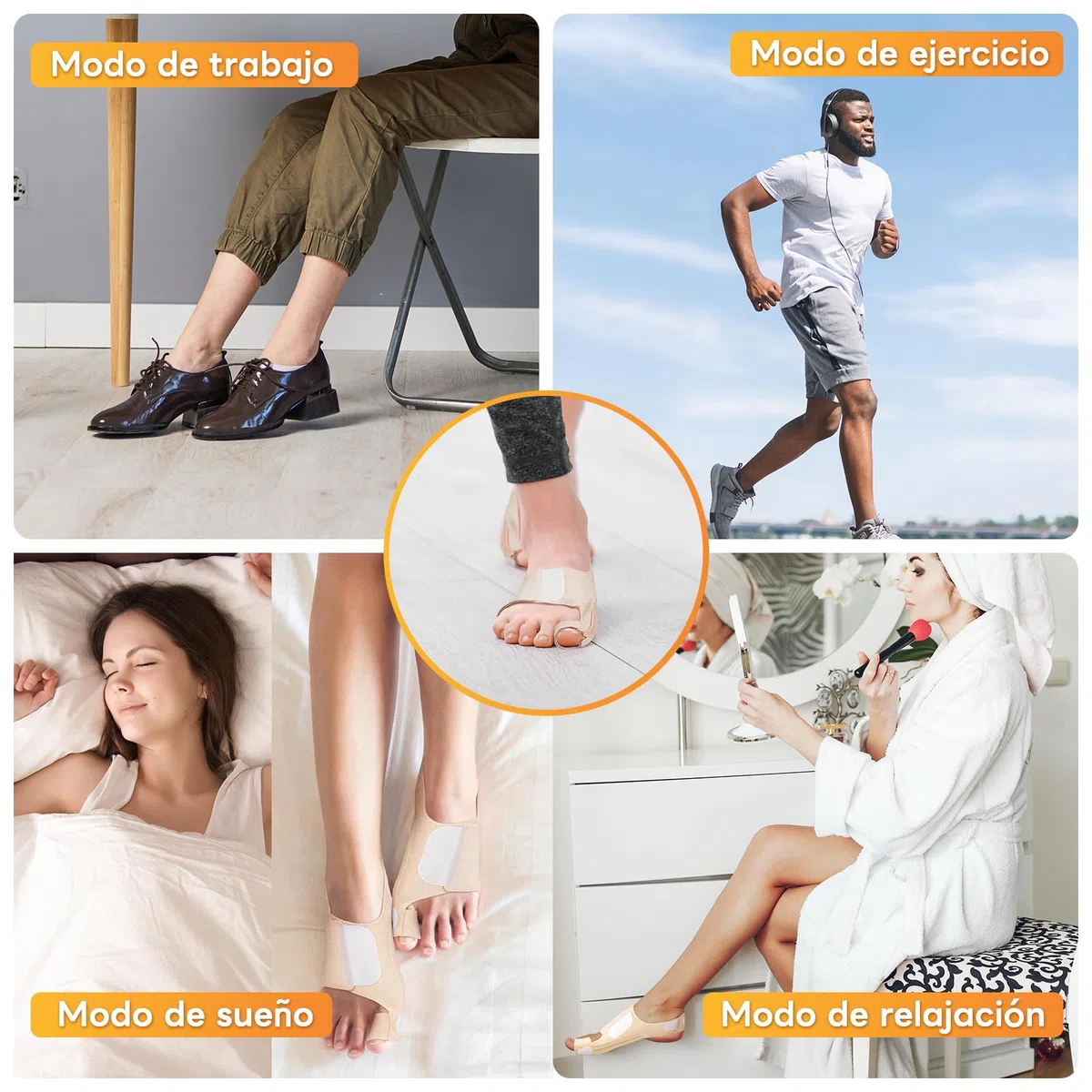 Corrector de hallux valgus InhwRior, equipado con 4 barras flexibles de acero inoxidable, 2 en cada lado, con almohadillas de amortiguación de silicona, mejora indolora de la condición del pie;lavable