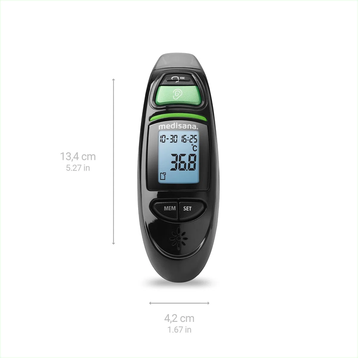 medisana TM 750 negro termómetro clínico digital 6 en 1 termómetro de oído para bebés, niños y adultos, termómetro de frente con alarma visual de fiebre y función de memoria