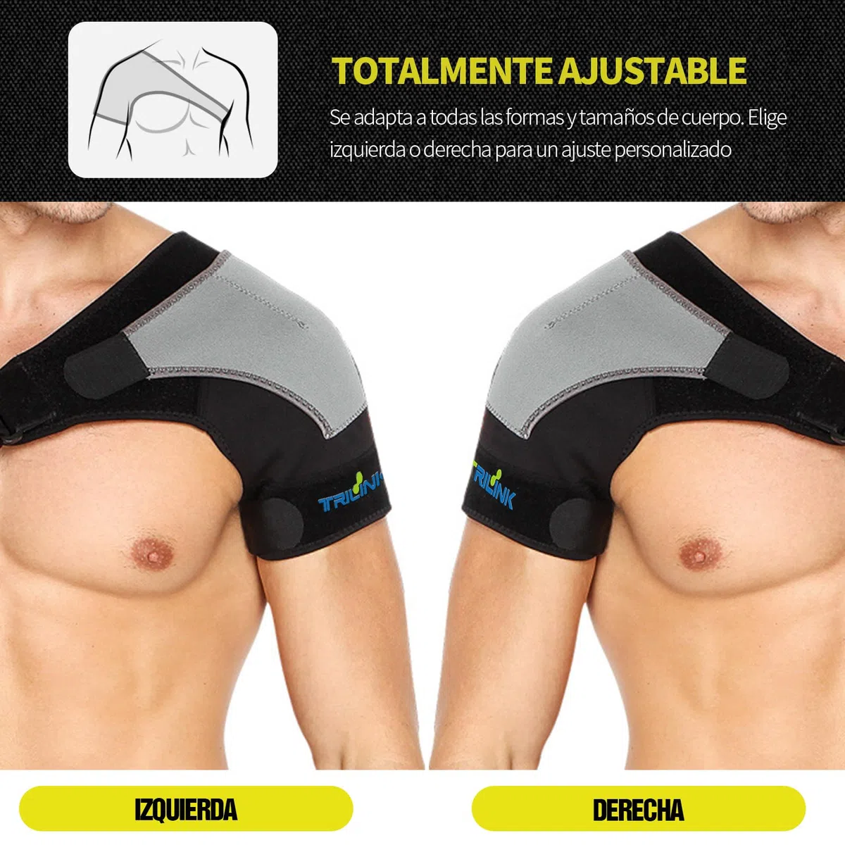 Hombrera para Mujeres y Hombres – Ajustable, Cómodo y Ligero, Vendaje de Hombro Ideal para Dolor, Esguince y Mayor Estabilidad, Talla Única (Derecho)