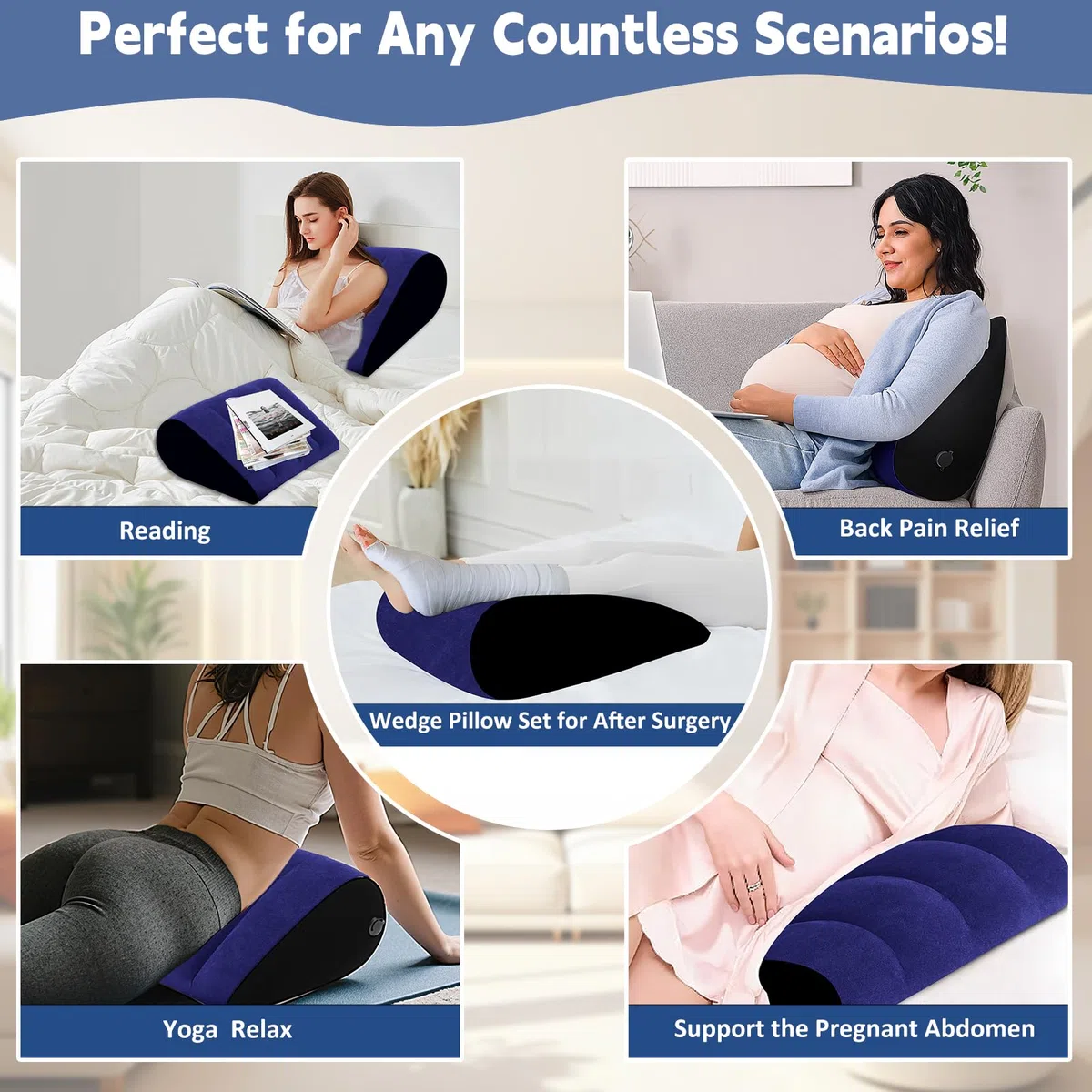 Cojín de cuña cojín Hinchable para piernas – Portátil Plegable Cojines Decorativos, cojín para Yoga, Dormir, Viaje, Camping, cojín Lumbar para el Dolor de Espalda y el Alivio de la presión