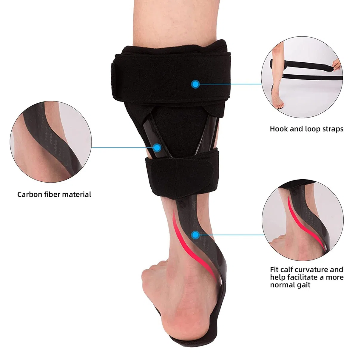 Soporte de fibra de carbono AFO para pie caído, accidente cerebrovascular, hemiplejia, ortesis de tobillo, CVA, MS, soporte de asistencia para la marcha