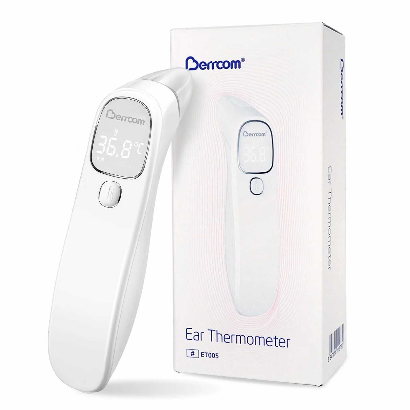 Berrcom Termómetro de fiebre sin contacto para frente y oído, termómetro digital médico por infrarrojos, termómetro de frente para bebé, adulto con alarma de fiebre, lectura instantánea