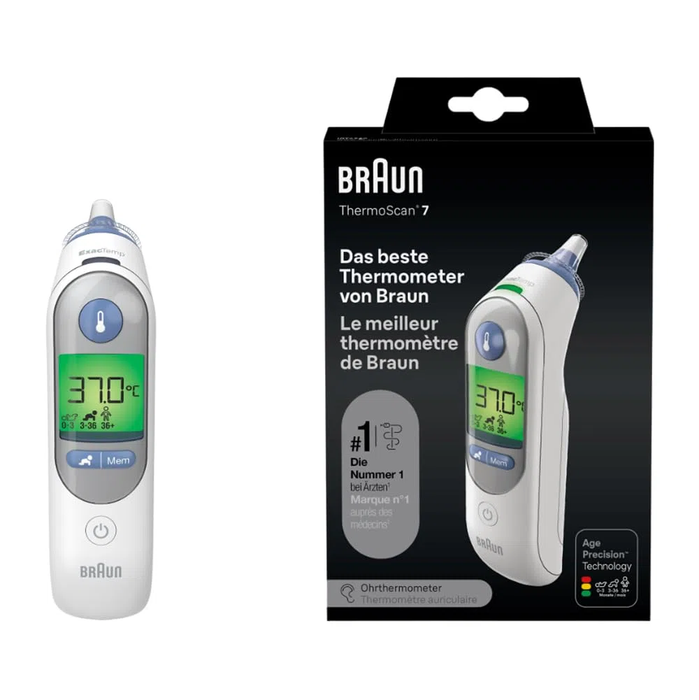 Braun ThermoScan 7 Termómetro de oído, Tecnología Age Precision, Pantalla digital codificada por colores, Apto para bebés y niños pequeños, La marca #1 entre los médicos(1)