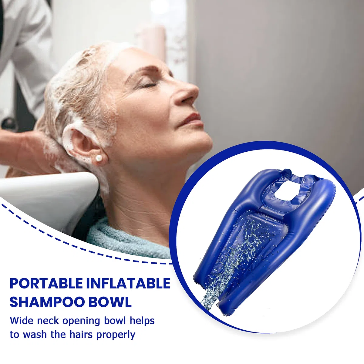Lavacabezas Portatil para Casa - Silla o Cama - Profesional - Peluquería - Lavabo Portatil Hinchable para Ancianos, Embarazadas, Niños, Heridos y Discapacitados - Ducha de Emergencia, Azul