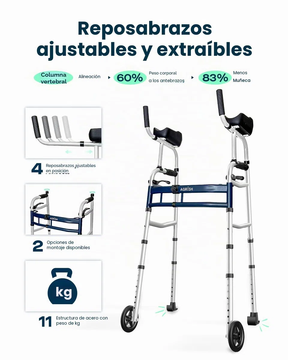 Andador Vertical Estrecho para Espacios Reducidos, Anchura 5 Niveles Altura 10 Niveles Regulable, Tacataca Plegable para Puertas Angostas, Caminadores Ligeros para Ancianos Mayores
