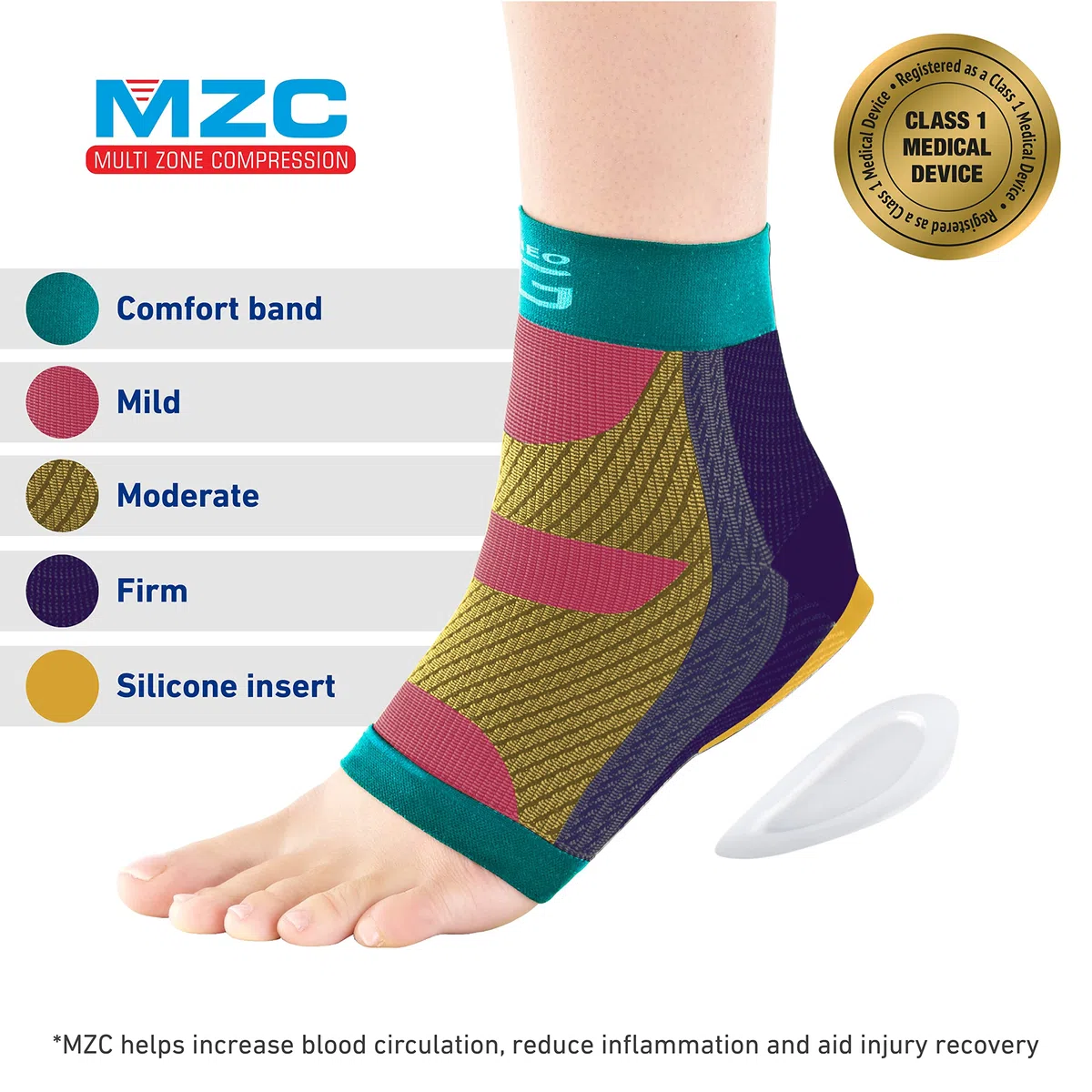 Neo G Medias de Compresión para Fascitis Plantar - Talla L - Calidad de Grado Médico, almohadilla de silicona. Ayuda a aliviar la fascitis plantar, la presión y dolor en el talón - 1 par - Unisex