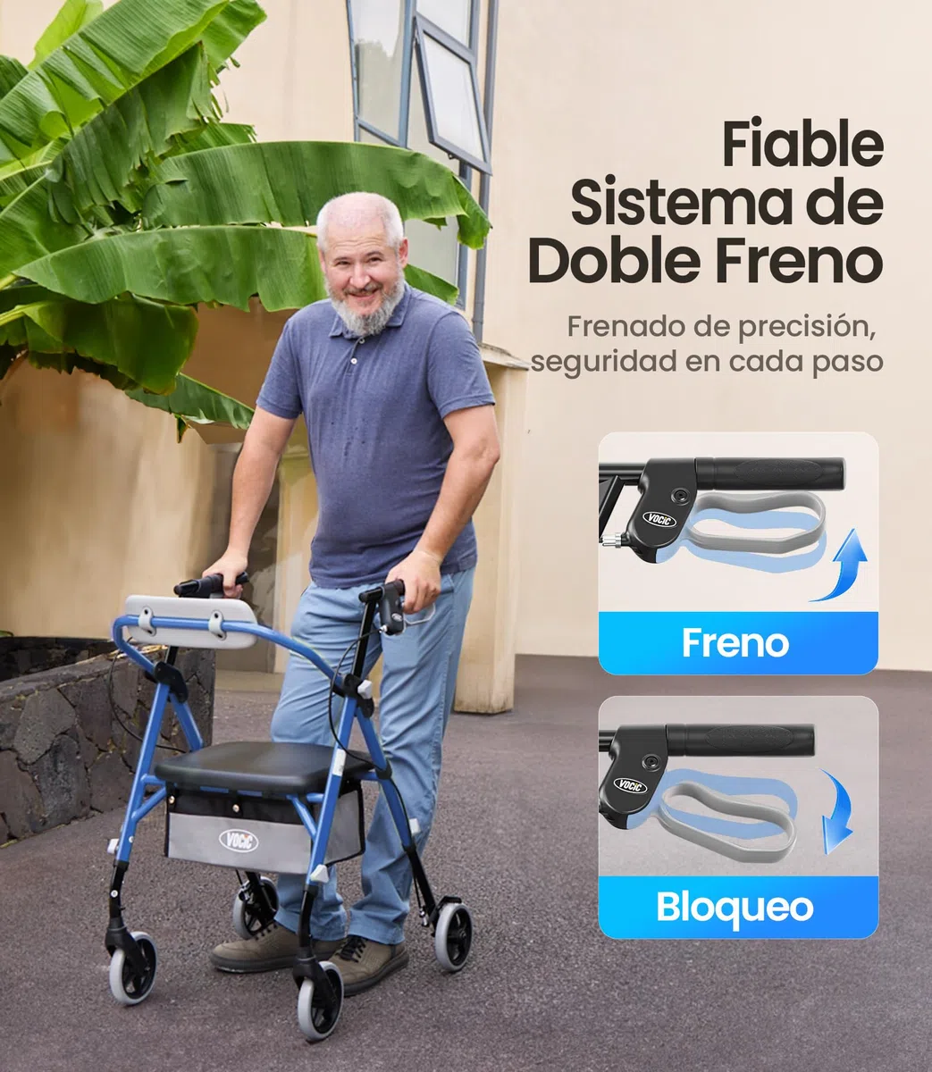 VOCIC Andador plegable ligero con asiento, 6,3 kg Ultraligero andador para ancianos con ruedas,Max 150 kg,asiento ergonómico, altura regulable,Walker estrecho para apartamento & viajes,azul