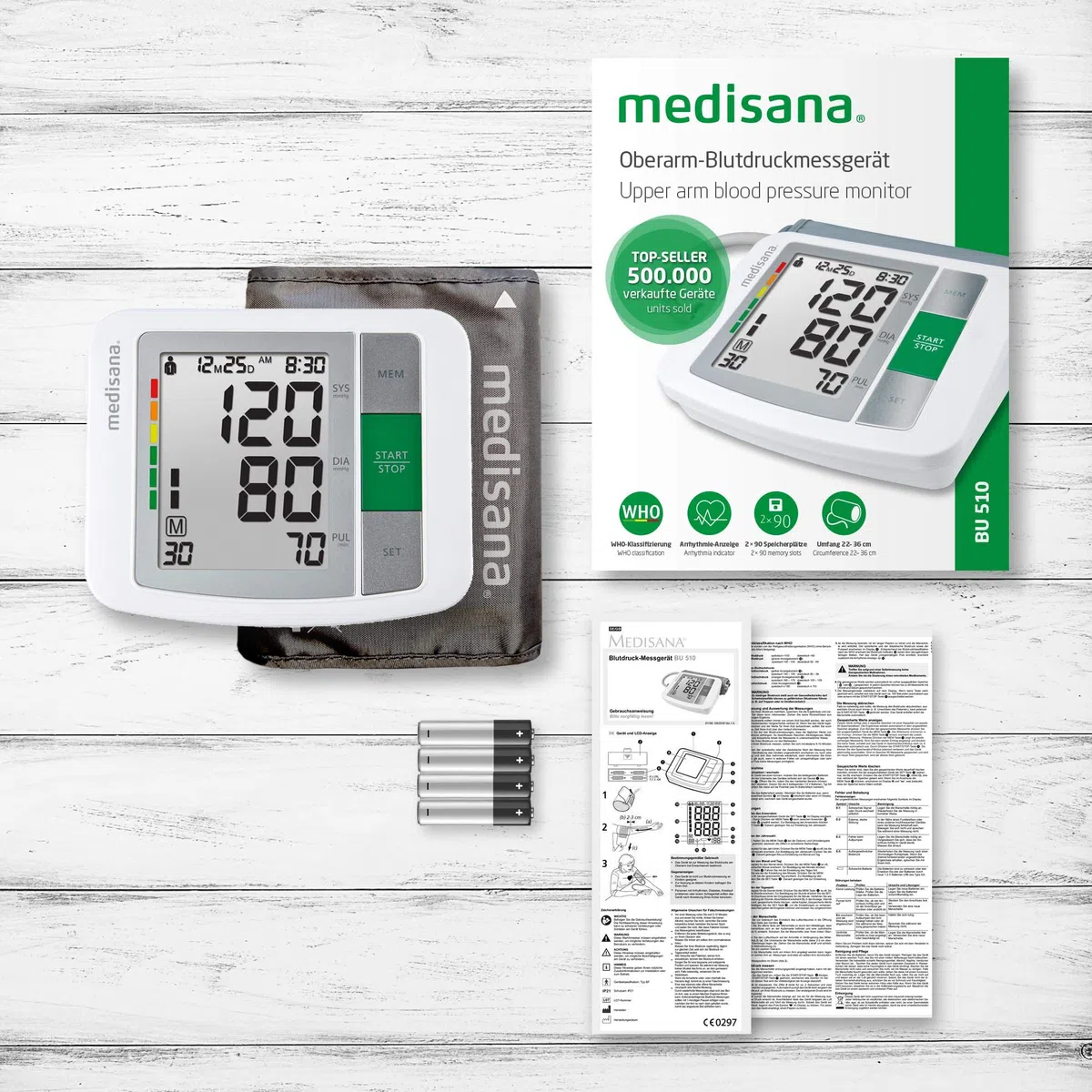 Medisana BU 510 Tensiómetro de brazo, medición precisa de la presión arterial y el pulso con función de memoria, escala de semáforo, indicación de latidos irregulares, Color Gris, Blanco
