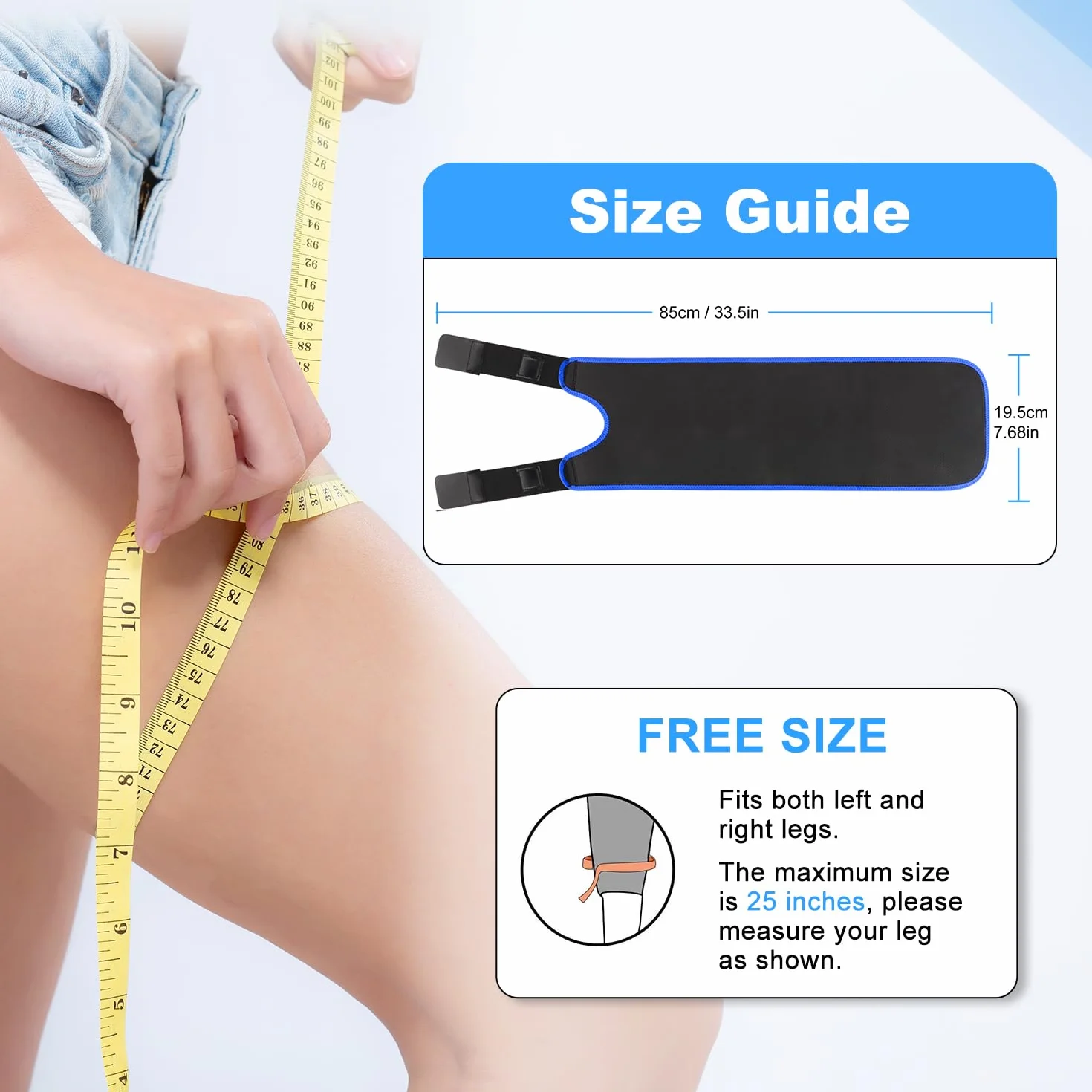 supregear Soporte Muslo, Soporte Ajustable para la Lngle del Muslo, Manga de Compresión del Muslo Cuádriceps, Soporte de Cadera para la Recuperación de Lesiones Musculares Hombres/Mujeres, Azul