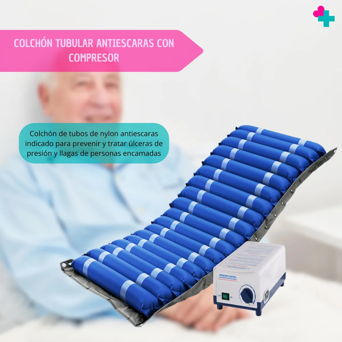 Colchón Antiescaras Tubular con Compresor 200x90. Colchón con Compresor Personas Encamadas. Prevención y Tratamiento de Úlceras. Colchon de Tubos Preventiva Cama Articulada. Colchon Antidecúbito