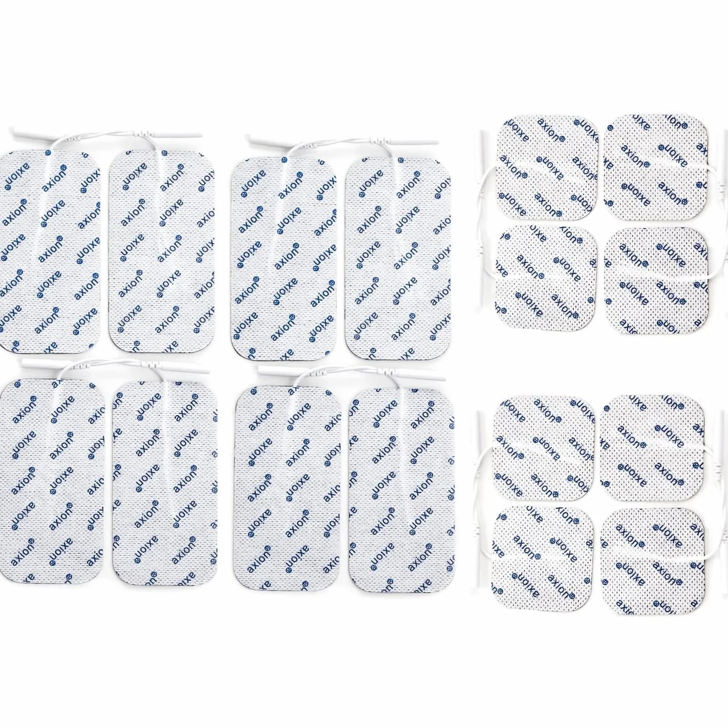 16 electrodos mixtos axion® | Parches TENS EMS de recambio 5x5 cm y 10x5 cm para electroestimulador | Reusables y autoadhesivos | Conector pin de 2 mm