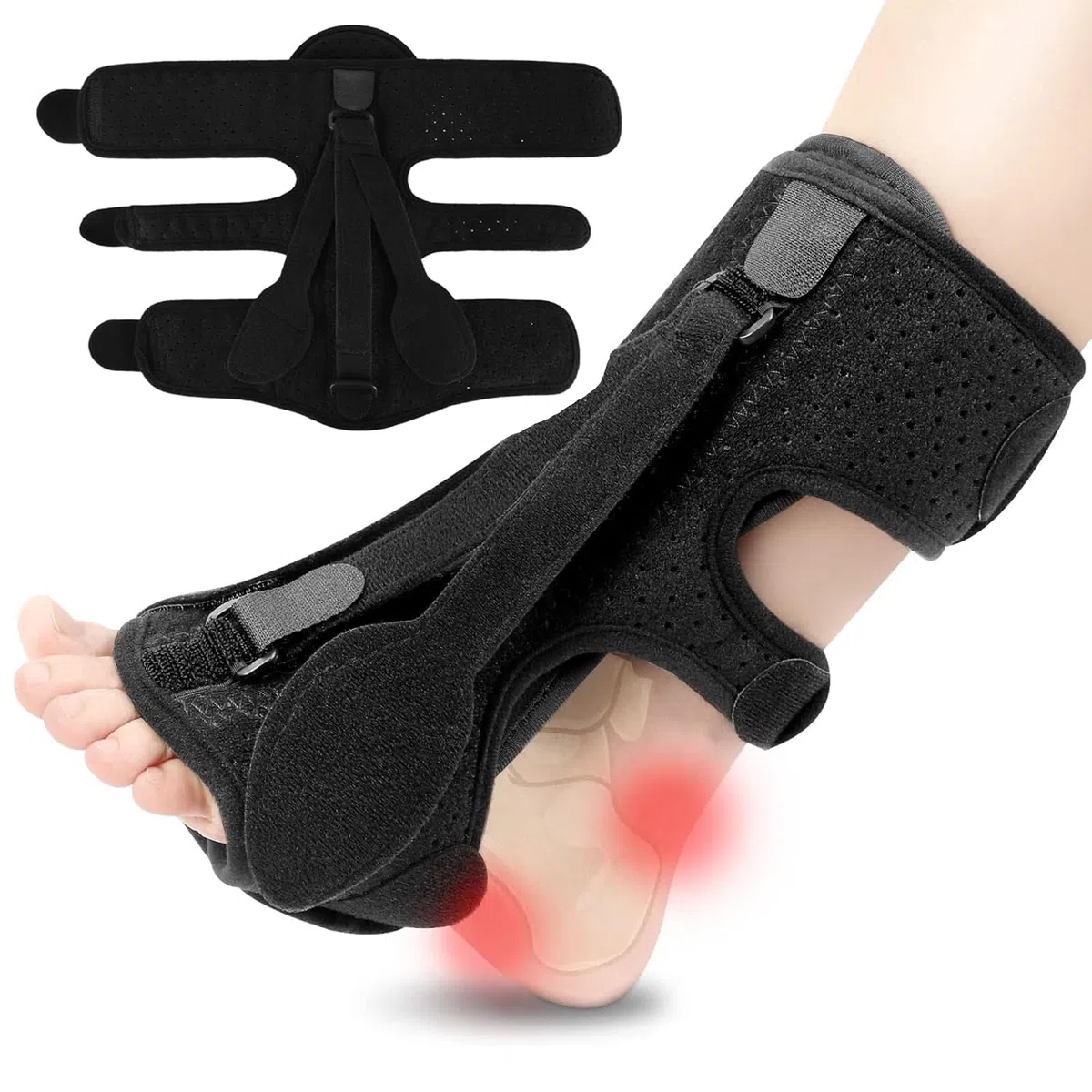 Ferula Fascitis Plantar, Ferula Nocturna Fascitis Plantar con 3 Correas Ajustables, Tobillera Fascitis Plantar avec Esteras Esponja para Fascitis Plantar, Pies Planos, Tendinitis Aquiles