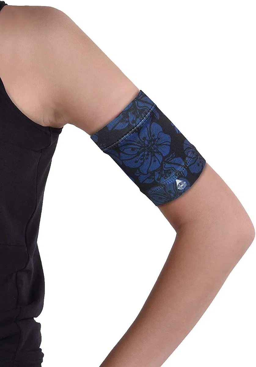 Dia-Band, brazalete de sujeción y protección para sensor de glucosa en sangre Freestyle Libre, Medtronic, Dexcom o Omnipod - Banda para diabética cómoda y reutilizable (M (27-30 cm))