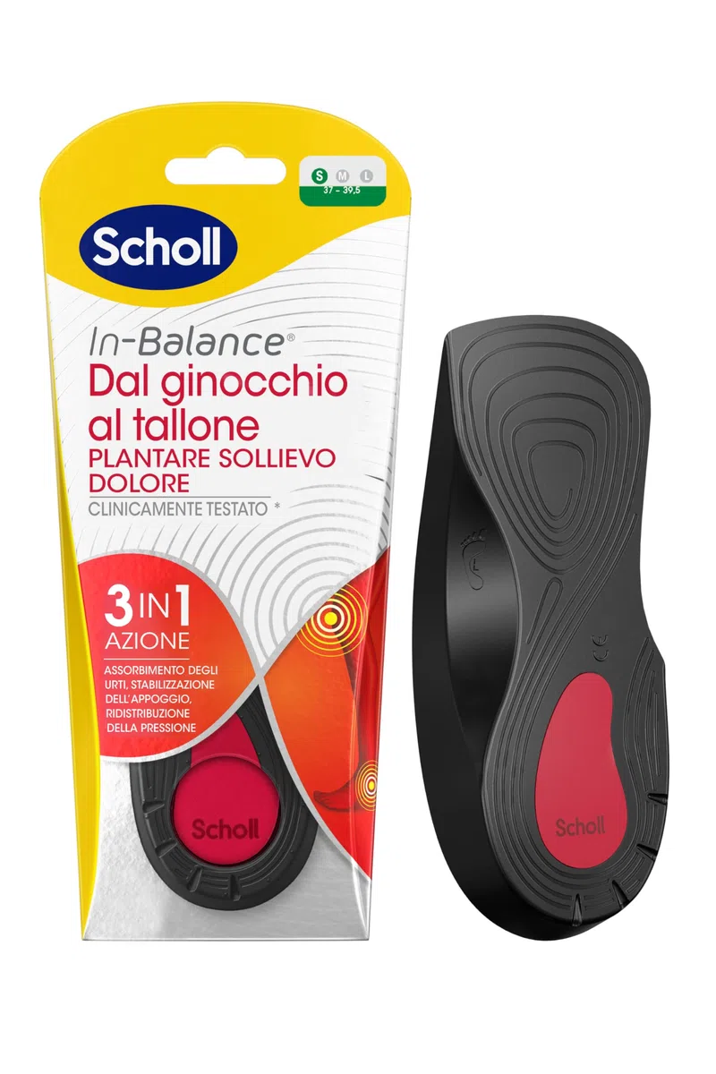 Scholl In-Balance - Plantilla de alivio del dolor de rodilla a talón, plantillas con gel amortiguador de doble capa con soporte flexible, talla S (37-39,5), 1 par