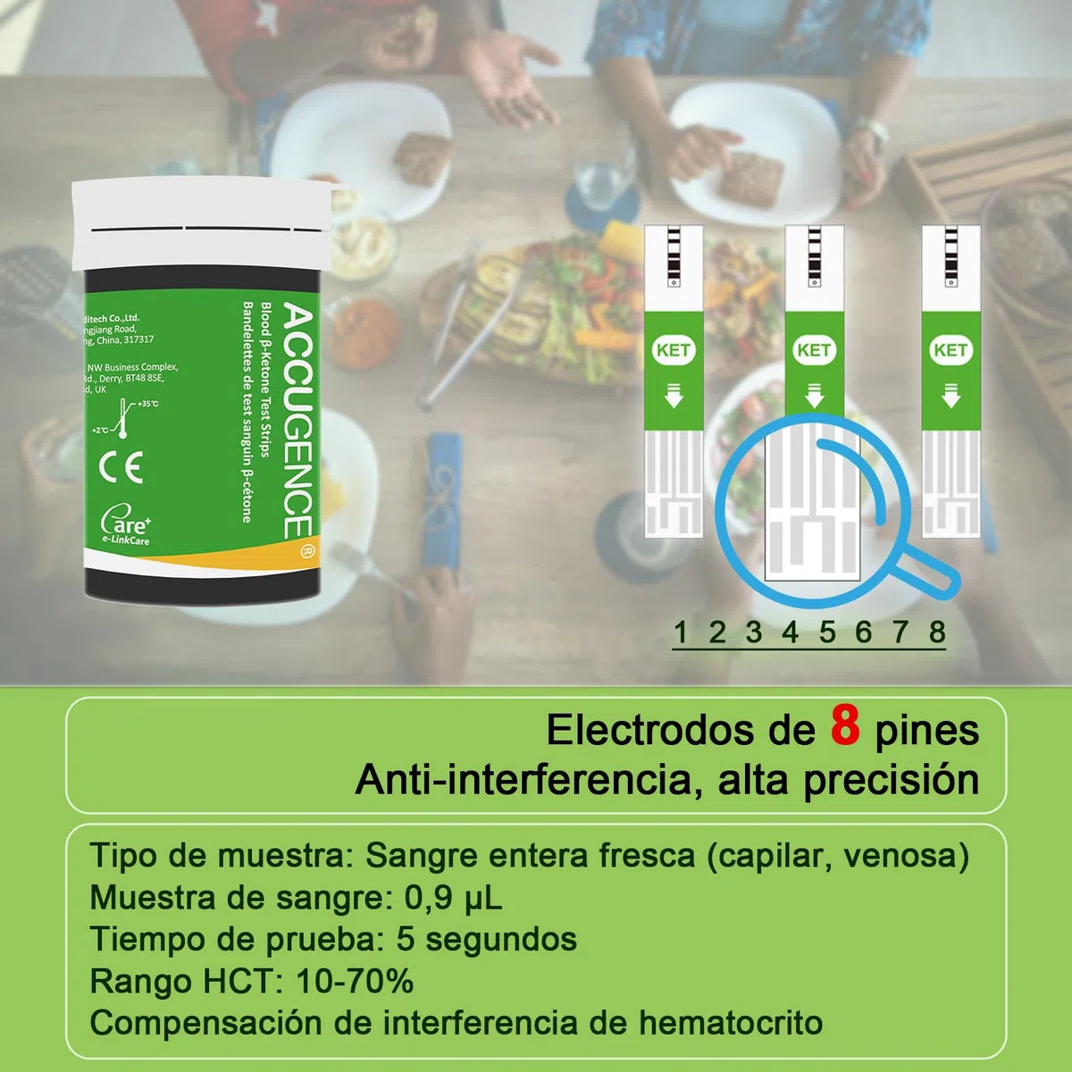 ACCUGENCE Tiras de prueba de Cetona de Sangre, 30 Tiras de Prueba de Cetona de Sangre y 20 lancetas. Adecuado para ACCUGENCE PM900