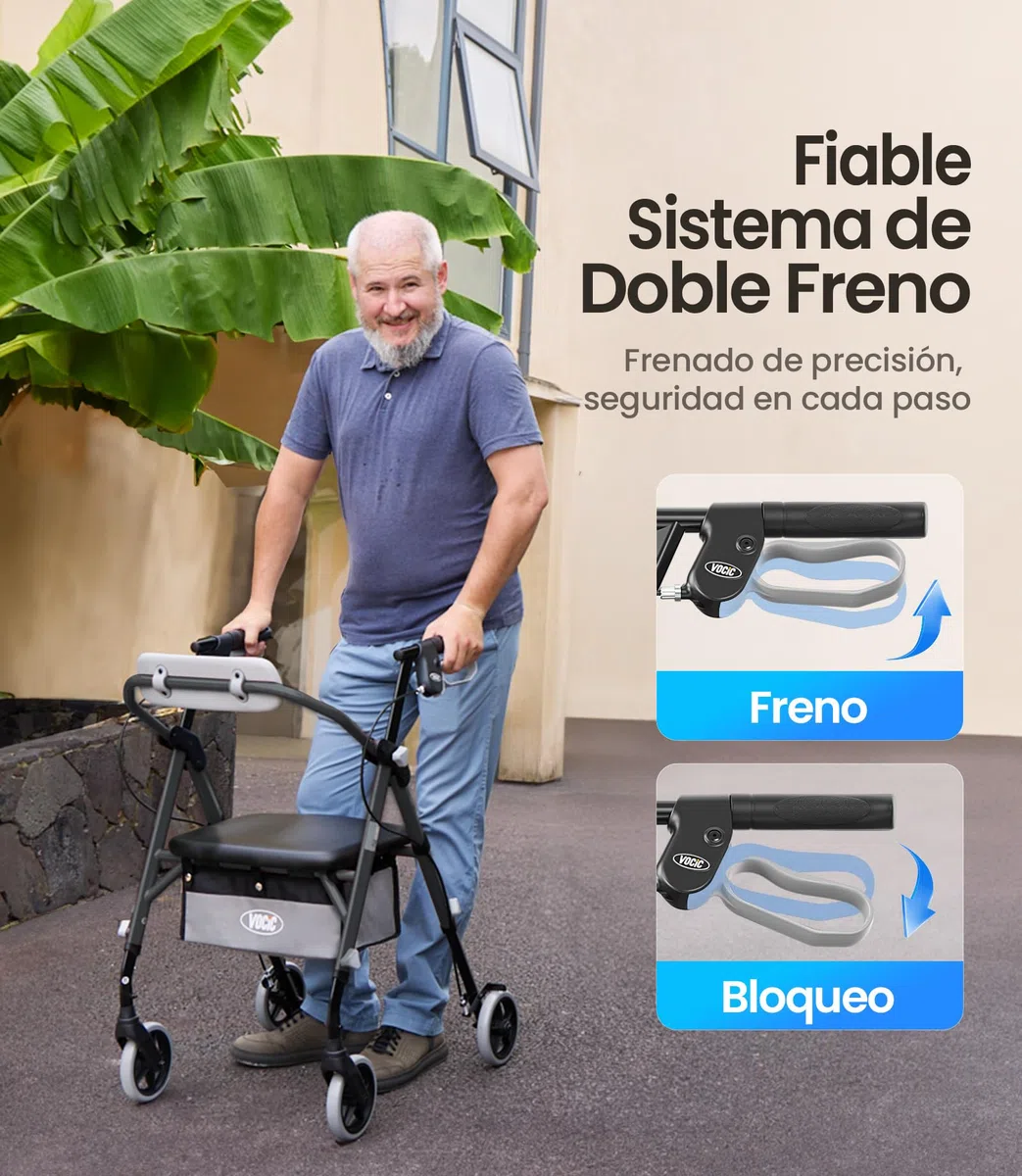 VOCIC Z11 Andador para ancianos, máx 172 kg, andador estrecho para apartamento, andador con ruedas & asiento,andador adultos & plegable,Asiento y respaldo ergonómicos, Asa de altura ajustable,Ébano