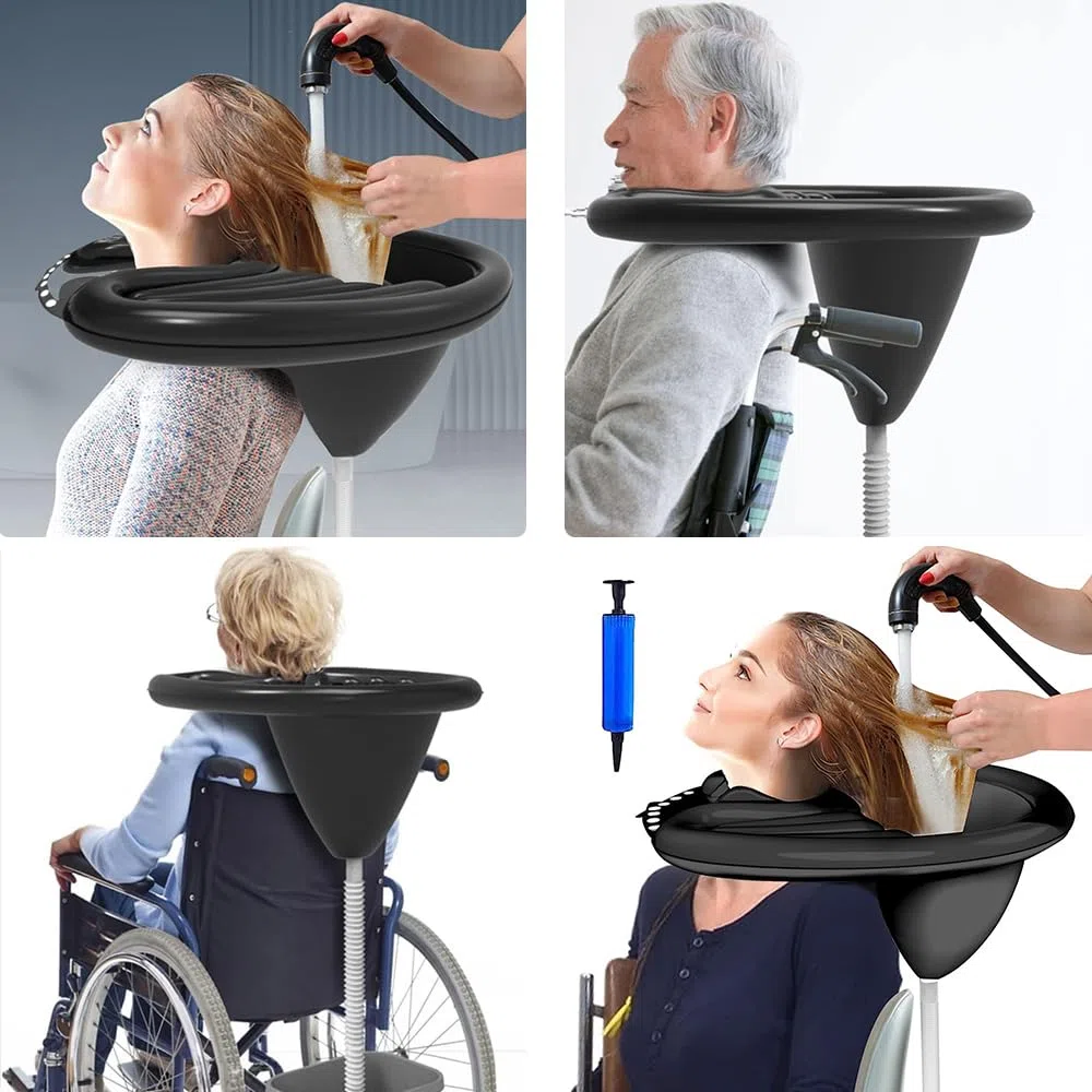 3 Pcs Tazón De Champú Inflable,Lavabo Inflable Portátil Para Champú Lavacabezas Hinchable Lavabos Plegables De Pvc Con Tubo De Drenaje Y Bomba Para Personas Mayores, Discapacitados, Niños