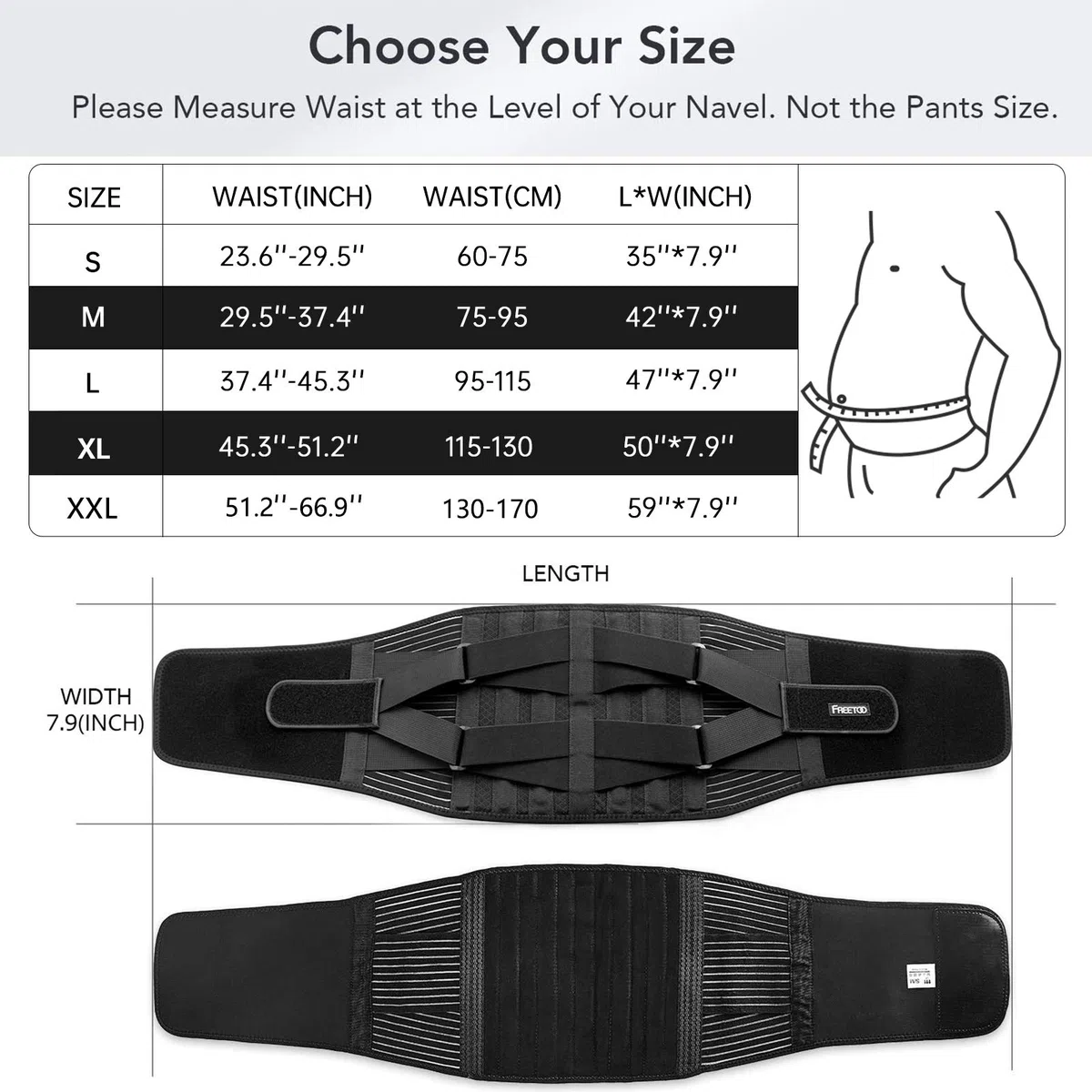 Freetoo Ceinture de soutien lombaire, ceinture de pression réglable à double couche, légère et respirante pour la protection au travail, douleurs dorsales (mise à jour L)