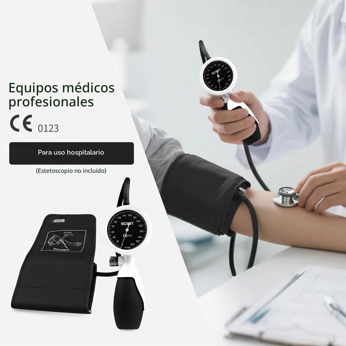 SCIAN - Tensiómetro manual de brazo aneroide con brazalete europeo (22-42 cm), incluye bolsa de transporte para enfermeras, médicos y personas mayores