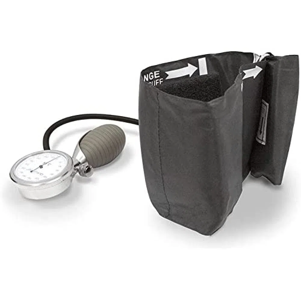 QUIRUMED Esfigmomanómetro aneroide de tipo palma, Acabados cromados, Tensiómetro de mano, Medidor de Presión arterial, Ligero, Fácil de usar, Brazalete ajustable