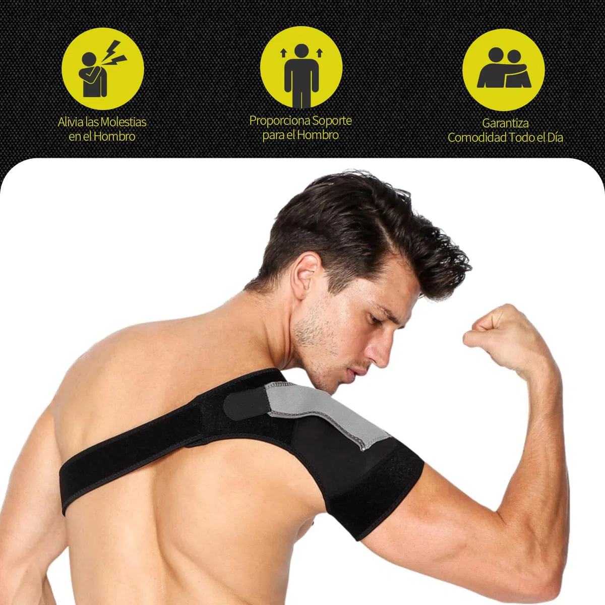 Hombrera para Mujeres y Hombres – Ajustable, Cómodo y Ligero, Vendaje de Hombro Ideal para Dolor, Esguince y Mayor Estabilidad, Talla Única (Derecho)