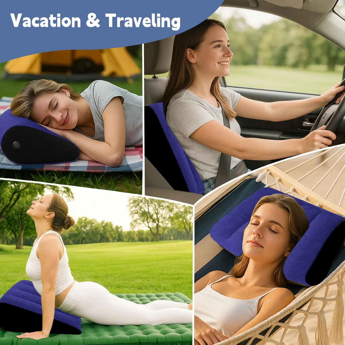 Cojín de cuña cojín Hinchable para piernas – Portátil Plegable Cojines Decorativos, cojín para Yoga, Dormir, Viaje, Camping, cojín Lumbar para el Dolor de Espalda y el Alivio de la presión
