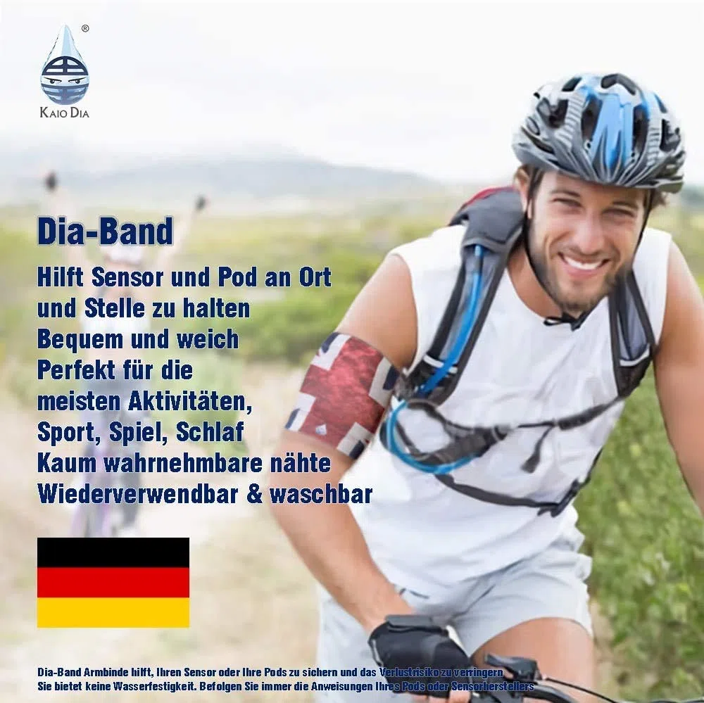 Dia-Band, brazalete de sujeción y protección para sensor de glucosa en sangre Freestyle Libre, Medtronic, Dexcom o Omnipod - Banda para diabética cómoda y reutilizable (M (27-30 cm))