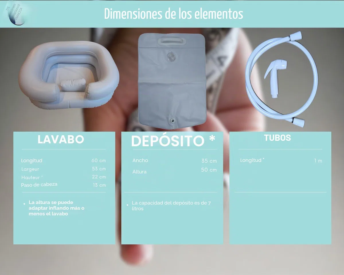 Lavacabezas Portatil con bolsa de agua y ducha, Champú hinchable para cabello, lavabo inflable para casa, personas discapacitades, embarazadas, mayores con Estuche
