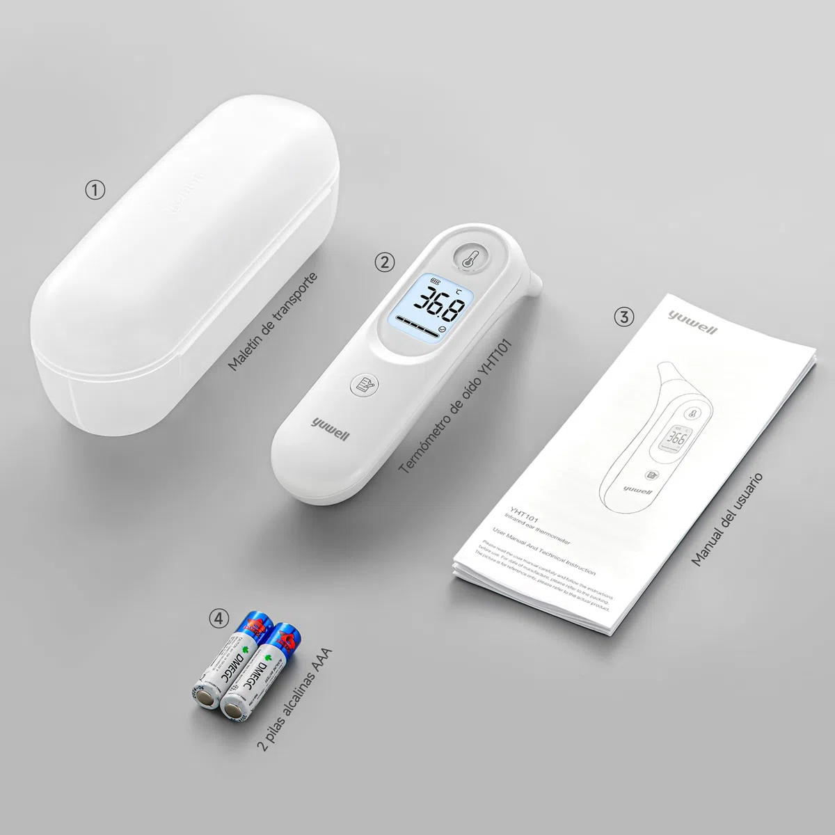 yuwell Termómetro de oído para niños y adultos, termómetro digital por infrarrojos ideal para uso doméstico, lectura precisa instantánea y alarma de fiebre con estuche de almacenamiento