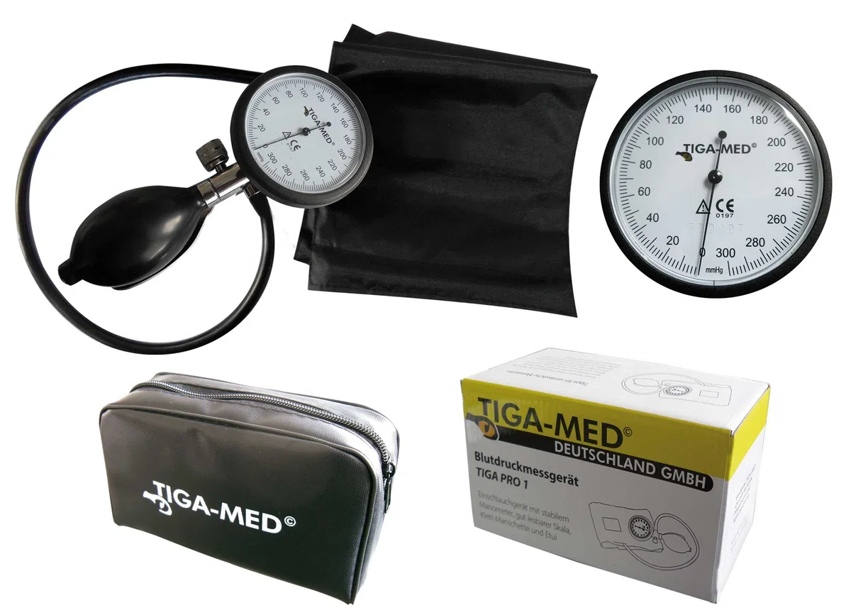 Tiga Pro 1 K 1 - Tensiómetro de brazo y estetoscopio de doble cabezal, color negro