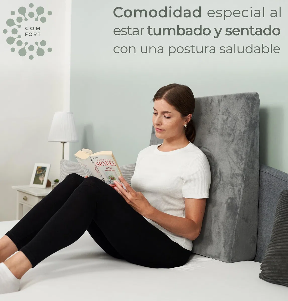 Well B4 Cojín cuña ergonómico para Cama y sofá, Almohada cuña [con 2 Zonas de reclinación], cojin Espalda, cómoda Almohada antirreflujo y cojín de Lectura para elevación del sueño o como Respaldo