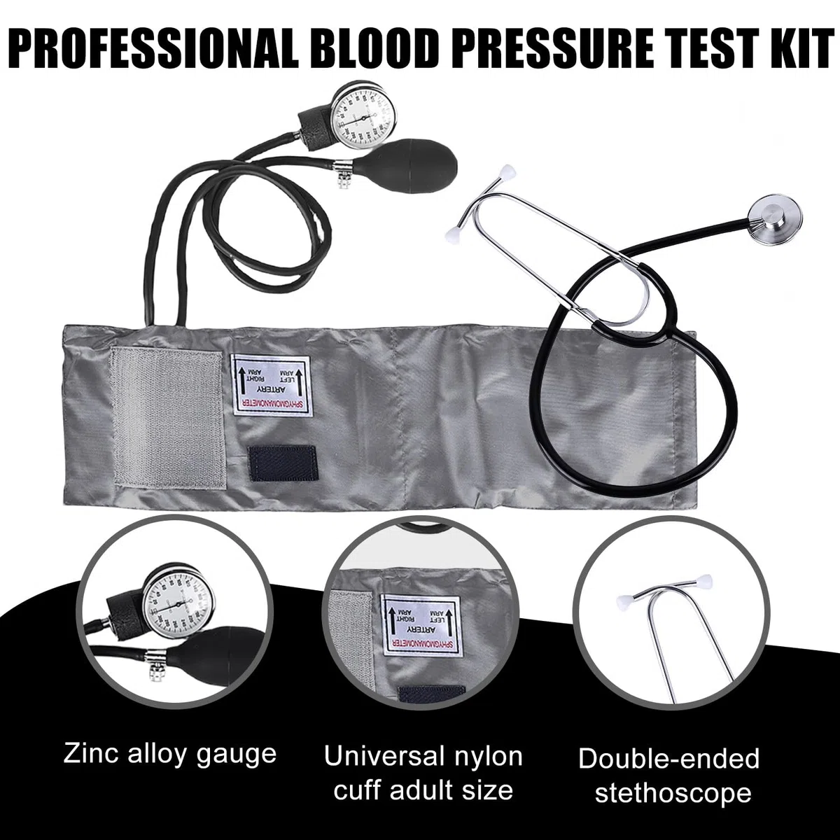 Leikurvo Esfigmomanómetro manual: tensiómetro manual, manguito de presión arterial para el hogar, kit de manguito de presión arterial con estetoscopio de doble cabeza con funda de cremallera