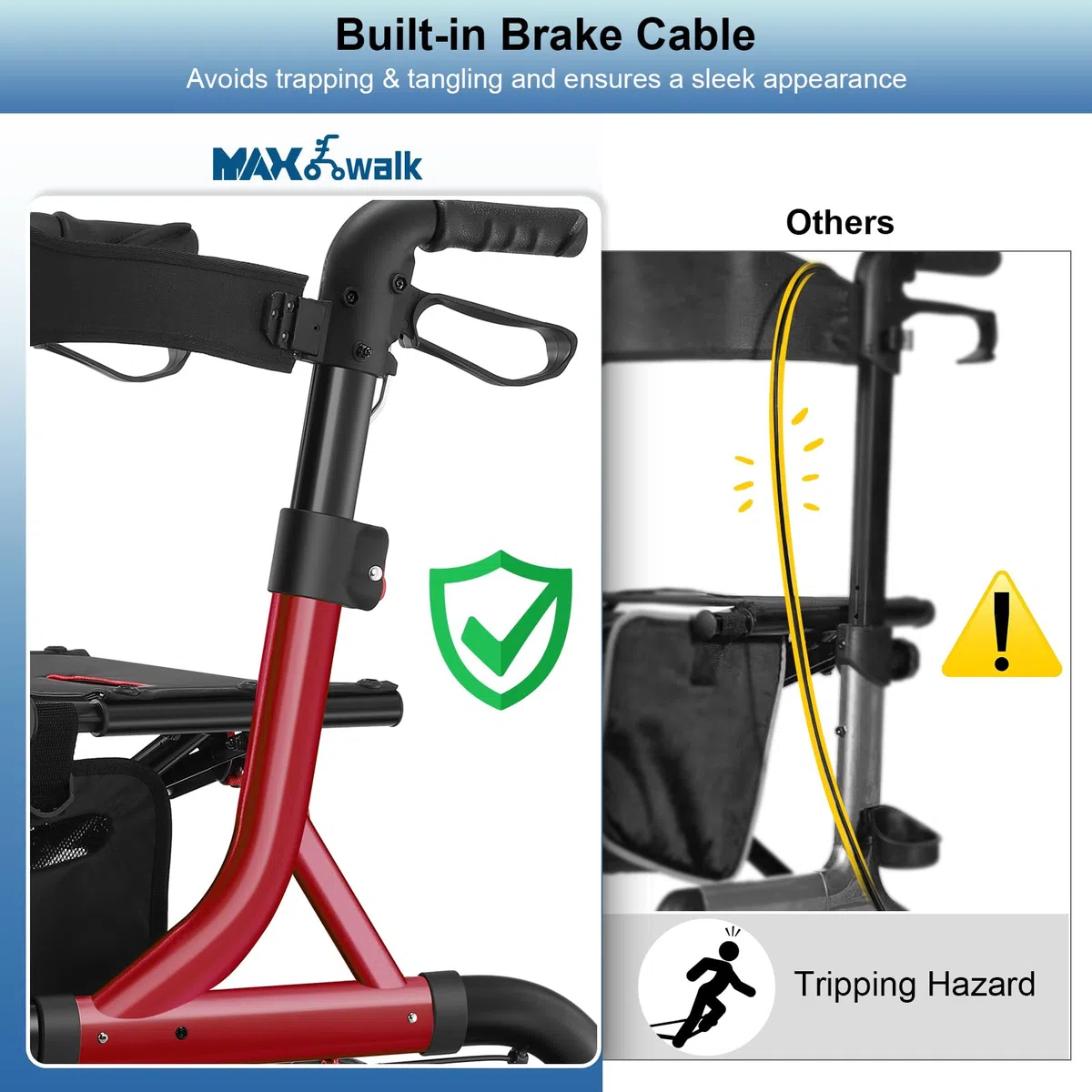 MAXWALK Andador para Ancianos con Ruedas Grandes 30 cm Todo Terreno, Andador Plegable Ligero con Asiento y Altura Ajustable, Andadores Estrechos para Apartamentos- Andadores Adultos