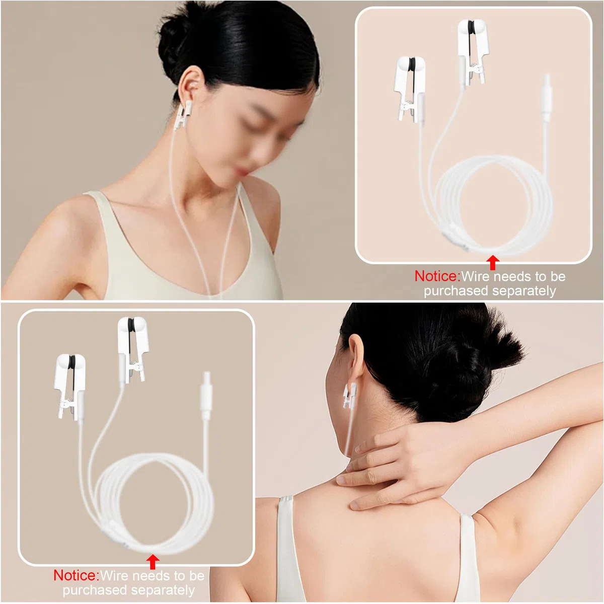 Pack 4 Electrodos Silicona Conductora, Clip Oreja 2mm y Conector 2.0mm, para Sueño, Recuperación Muscular y Relajación (Blanco, Clip para la oreja de doble cara)