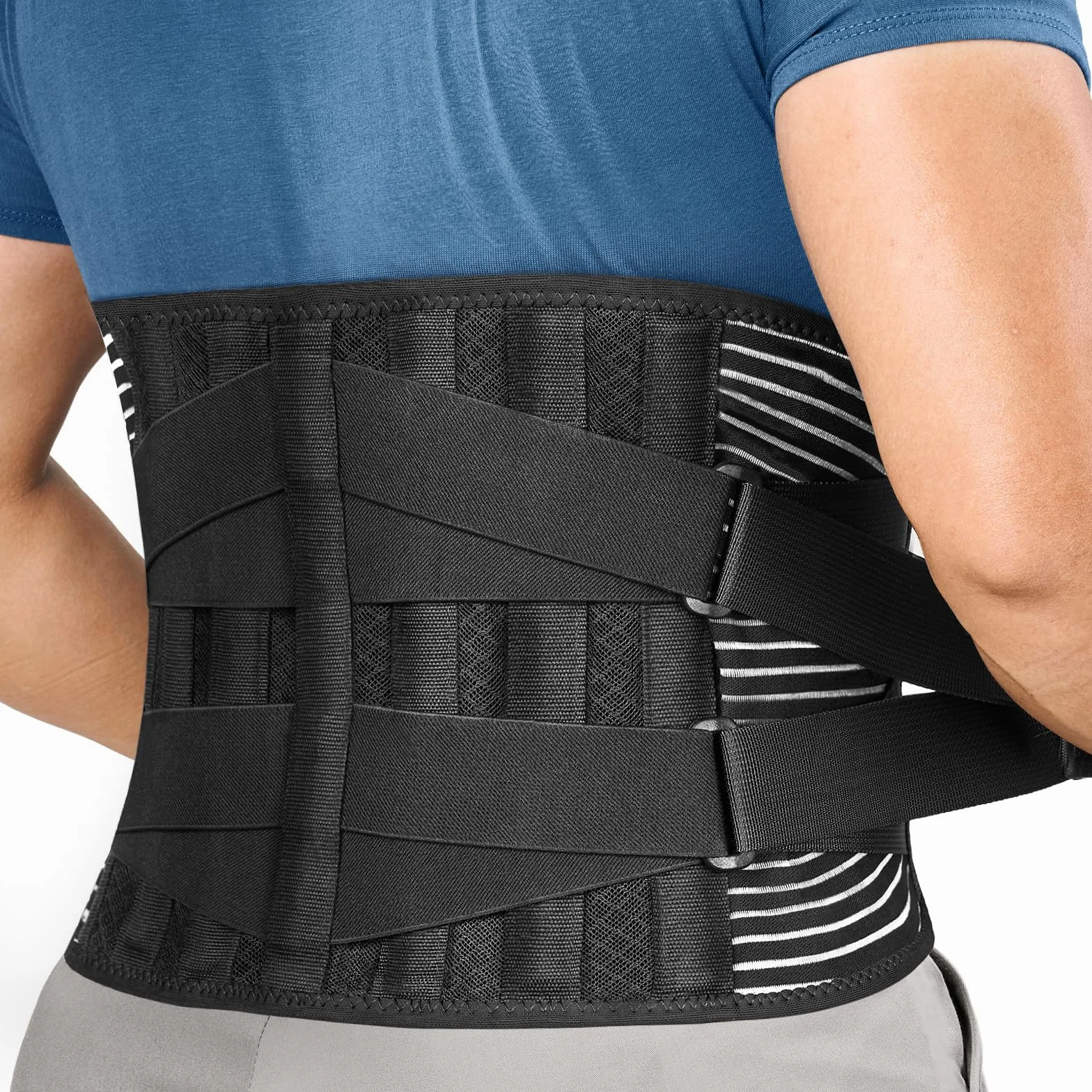 Freetoo Ceinture de soutien lombaire, ceinture de pression réglable à double couche, légère et respirante pour la protection au travail, douleurs dorsales (mise à jour L)