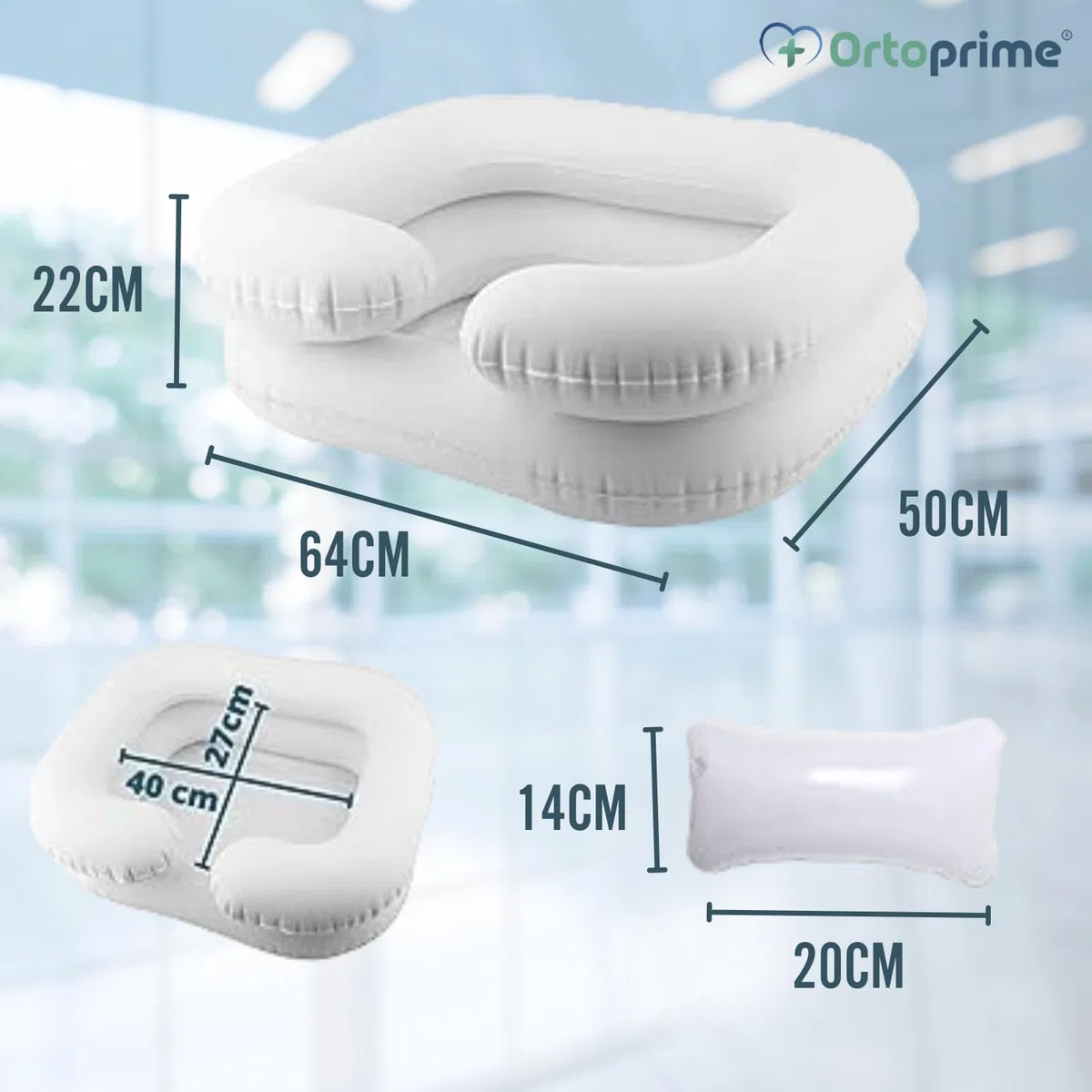 OrtoPrime Lavacabezas Hinchable para Cama KIT COMPLETO con tubo de Drenaje y Bolsa - Ortopedia Lavacabezas Portátil PELUQUERÍA y HOGAR con Hinchador - Lavabo de Cabello Bañera Hinchable para Cama