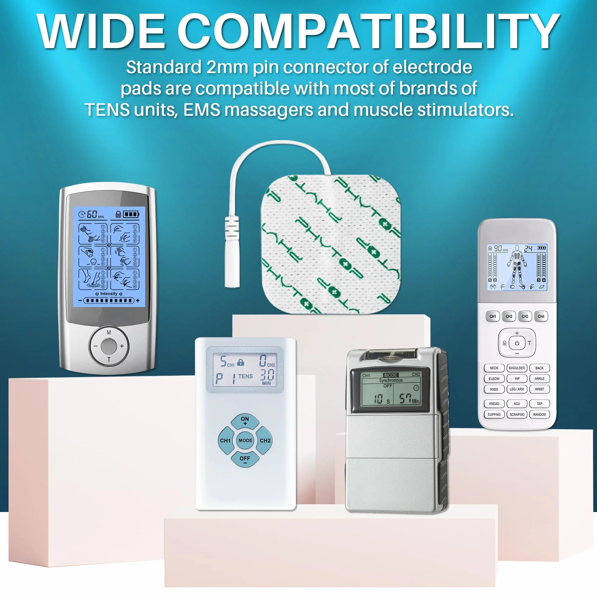 Parches Electrodos Electroestimulador 44 piezas autoadhesivos y duraderos, Parches Tens Electrodos cuadrados para unidades TENS EMS y estimuladores musculares