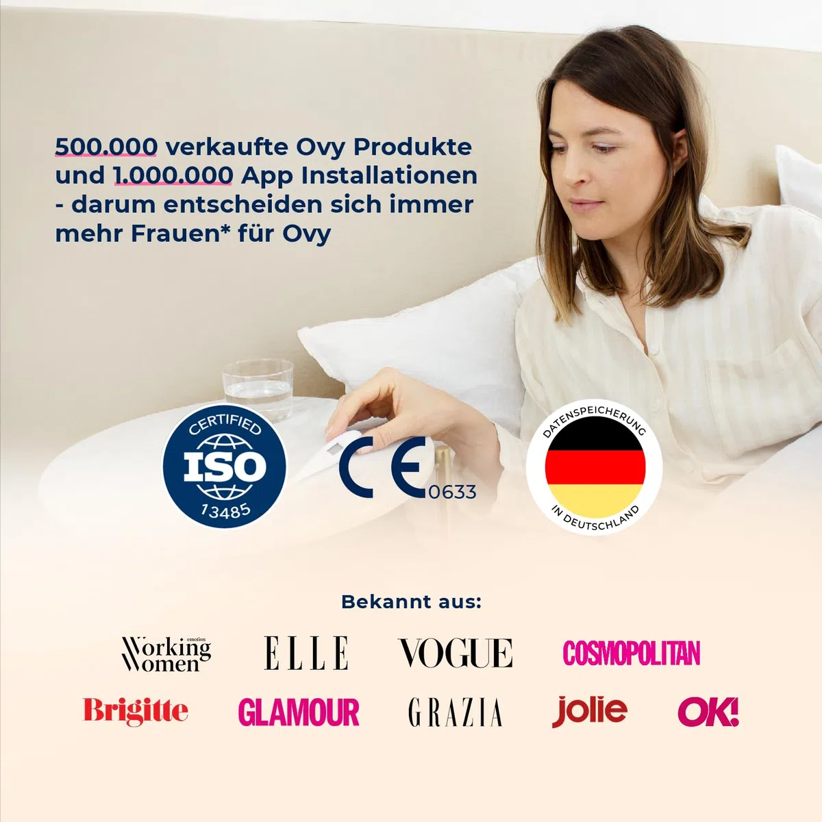 Ovy® termómetro basal para el control del ciclo I Medición de la ovulación para calcular los días fértiles (PFN) I Control conceptivo sin hormonas I +App (depósito datos en Alemania)