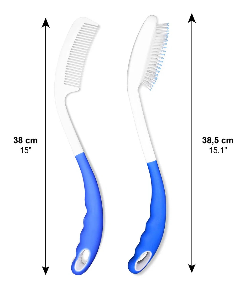 KMINA Cepillo Pelo Mango Largo y Peine (Pack), Ergonómico, Ancianos, Accesorios Movilidad Reducida