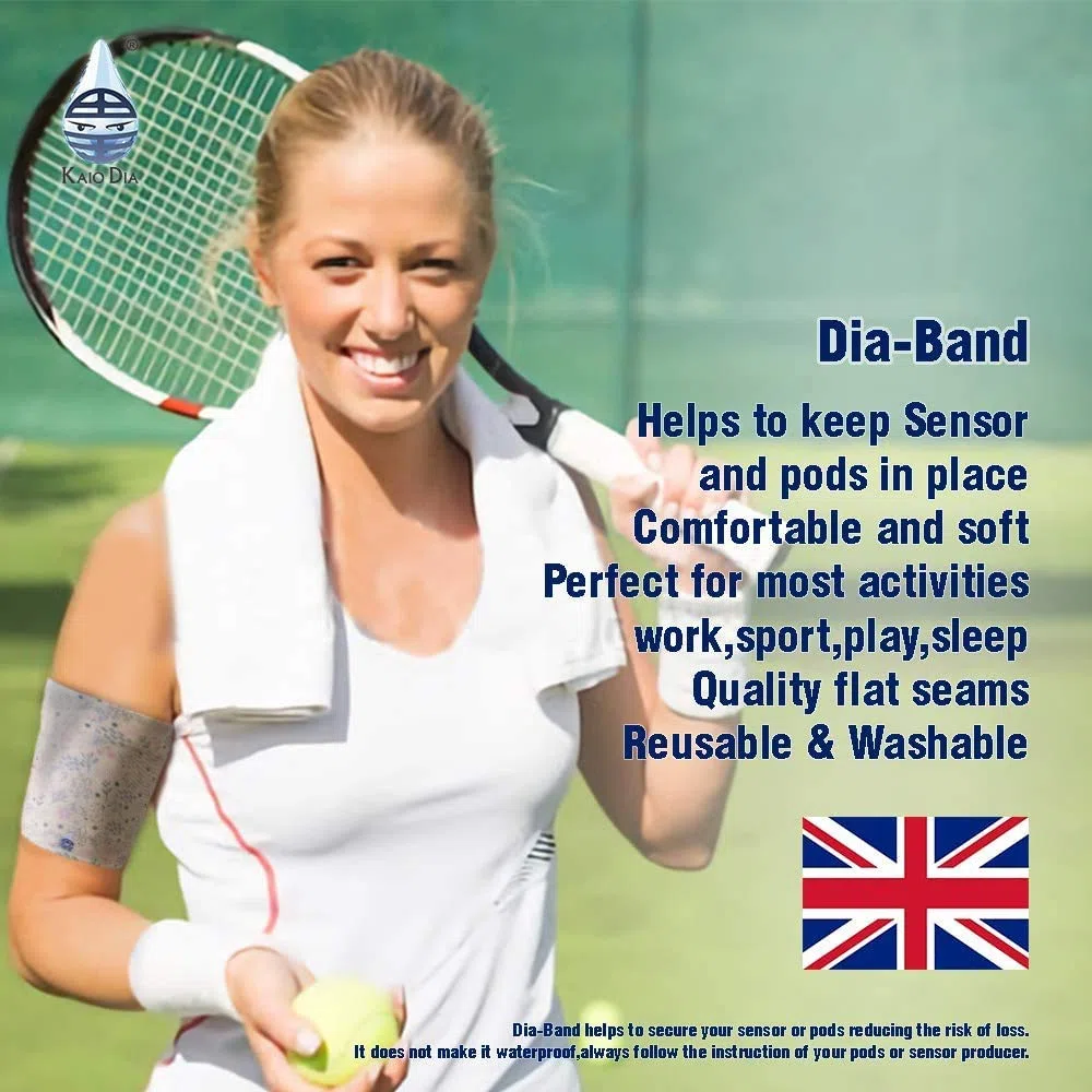 Dia-Band, brazalete de sujeción y protección para sensor de glucosa en sangre Freestyle Libre, Medtronic, Dexcom o Omnipod - Banda para diabética cómoda y reutilizable (M (27-30 cm))