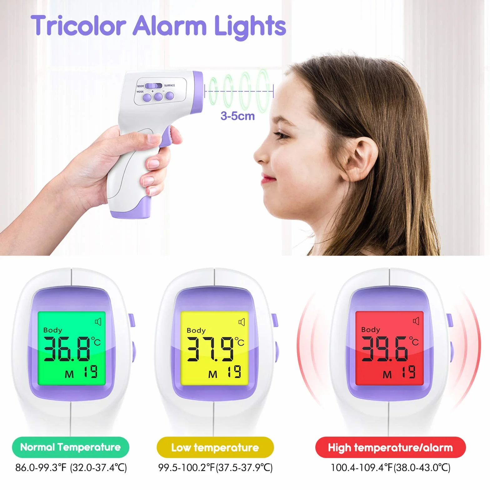 Termometro Digital Frente, KKmier Termometro Digital Bebe sin Contacto con Pantalla LCD, Termómetro de frente y oído para Bebé, Adultos, Hospital, ℃ y ℉ Conmutable con Alarma de Fiebre