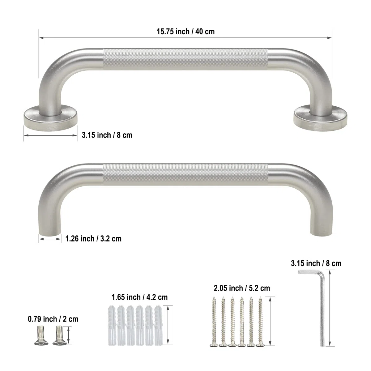 Agarrador Ducha Personas Mayores, 40CM Ø32MM Acero Inoxidable 304, Carga Hasta 200Kg, para Baños, Pasillo, Bañera, Escaleras, Decuado para Ancianos, Niños, Mujeres Embarazadas, Discapacitados