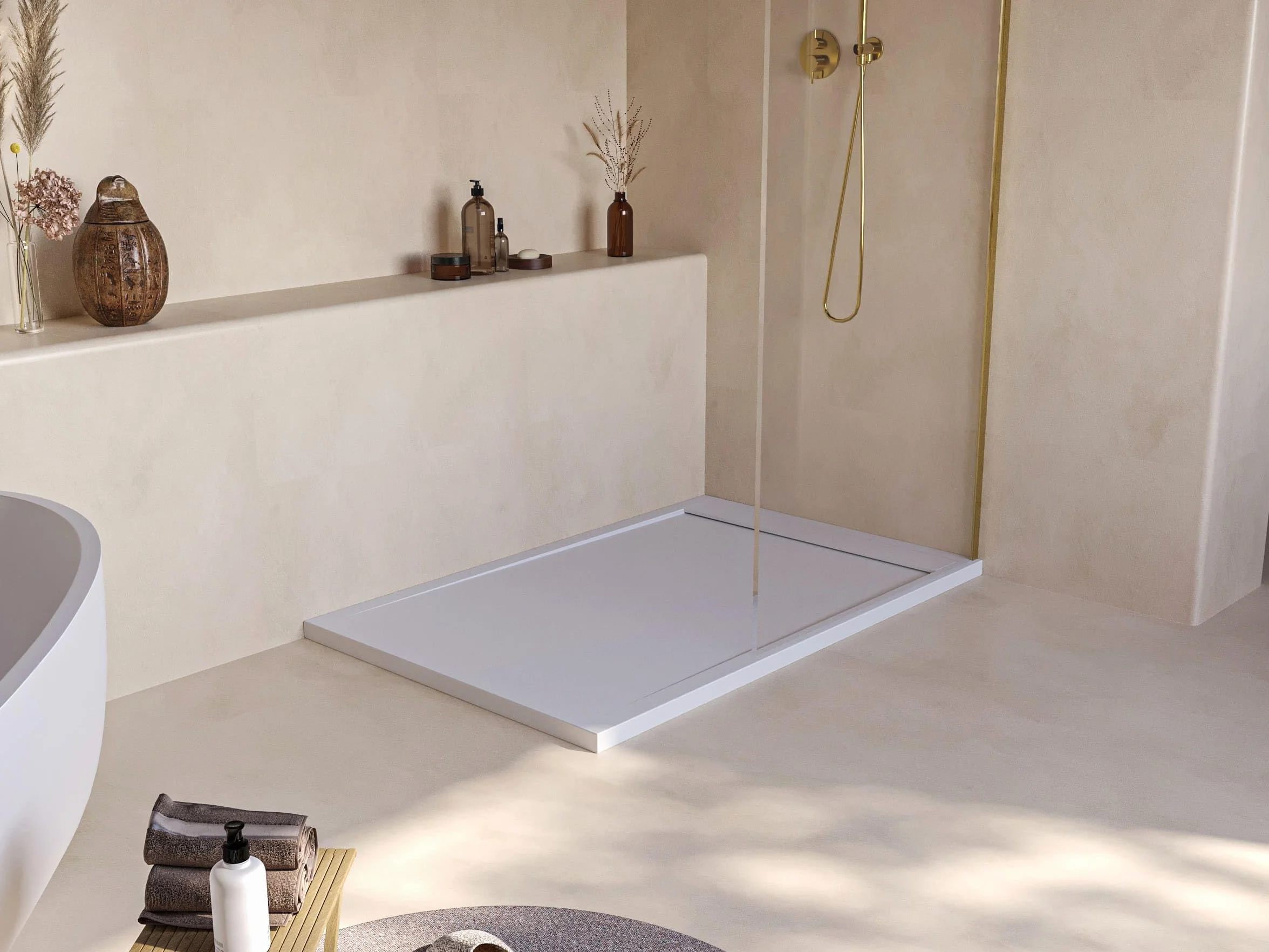 SoulHome Plato de Ducha Resina Blanco 160x90 Diseño Minimalista | Antideslizante C3, Extraplano, Resina y carga mineral, Textura Liso Piedra, Antibacteriano, Gel-coat, Incluye válvula desagüe
