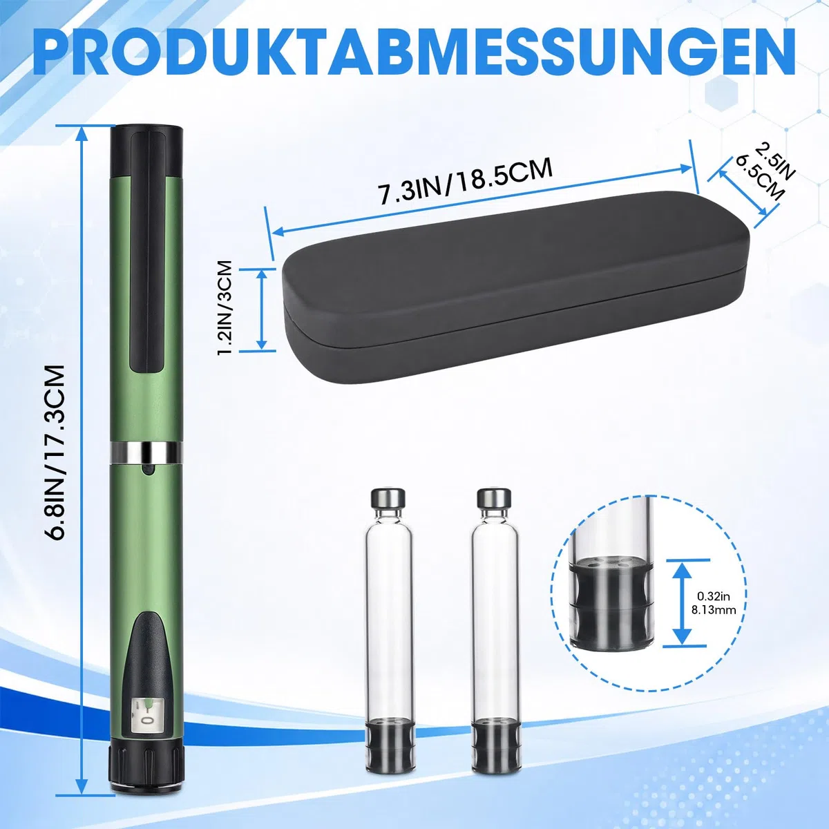 Pluma de insulina reutilizable, dial ajustable compatible, pluma portátil de 60 unidades con cartuchos de 3 ml, para uso diario y uso a largo plazo (verde)
