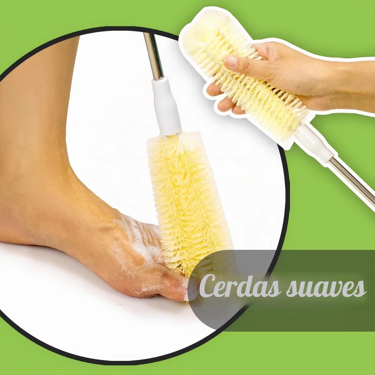 3-in-1 Cepillo para los pies con estilo largo, cepillo de limpieza con hendidura de los dedos, cepillo de baño con estilo largo, para Ancianos, mujeres embarazadas, discapacitados, etc.