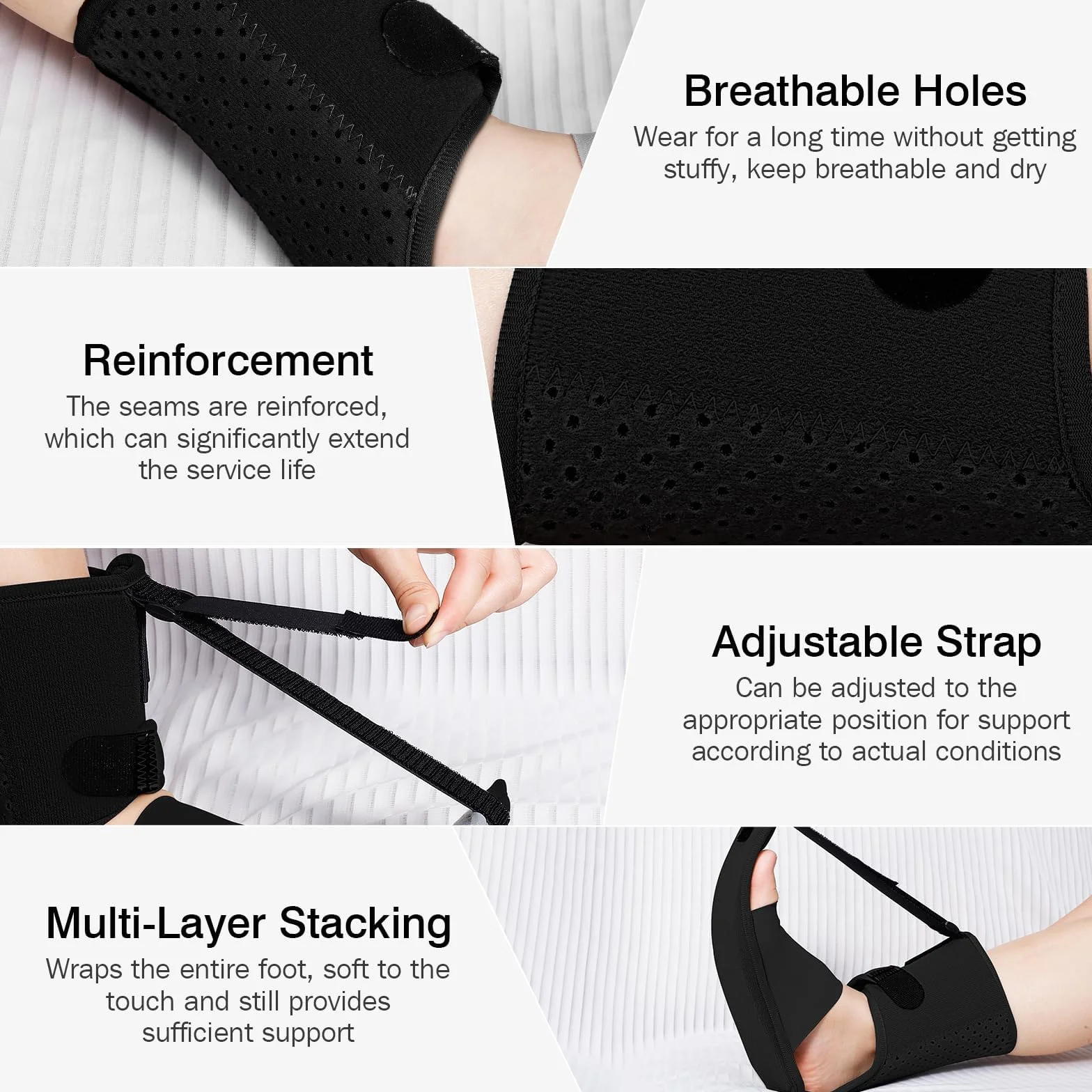 Versión mejorada férula nocturna para fascitis plantar ajustable transpirable con soporte para talón y tendón de Aquiles adecuada para caída del pie espolón calcáneo dolor nocturno talla única negro