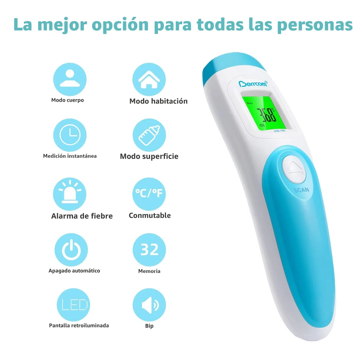 Berrcom Termómetro Digital Termómetro Frente Infrarrojo sin Contacto Termómetro Bebés, Médico Termometros pantalla Retroiluminada de Temperatura de Lectura Instantánea