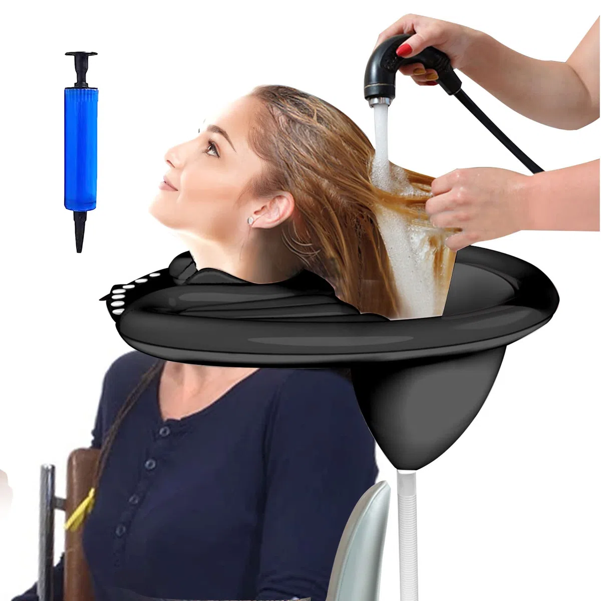 CDIYTOOL Lavabo inflable portátil para champú, lavabos plegables de PVC para lavarlos con discapacidad, mujeres embarazadas, niños y personas mayores en la cama y en casa (color negro), 1artículo